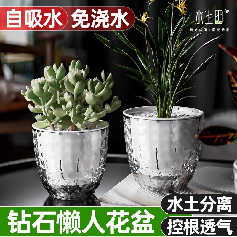 懒人水培透明小花盆水养植物多肉盆栽专用家用耐用透气自吸水盆