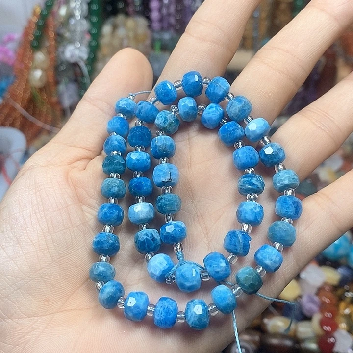 未镶嵌玛瑙/玉髓珠宝半成品天然蓝磷灰切面车轮卡8mm
