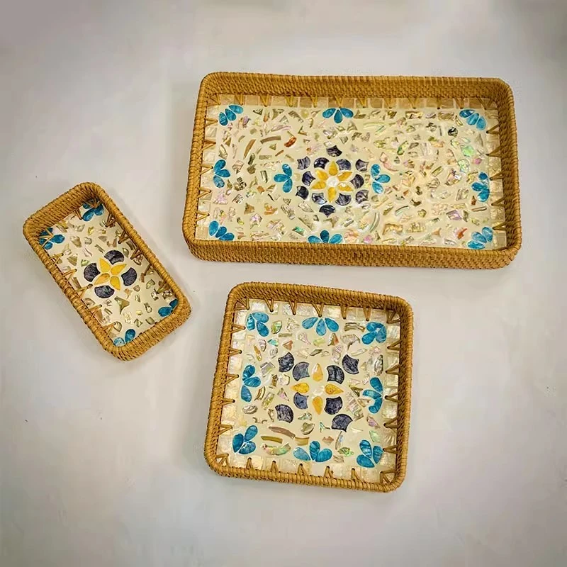 藤编贝壳藤编水果收纳盘大36*22中20*20小20*10cm