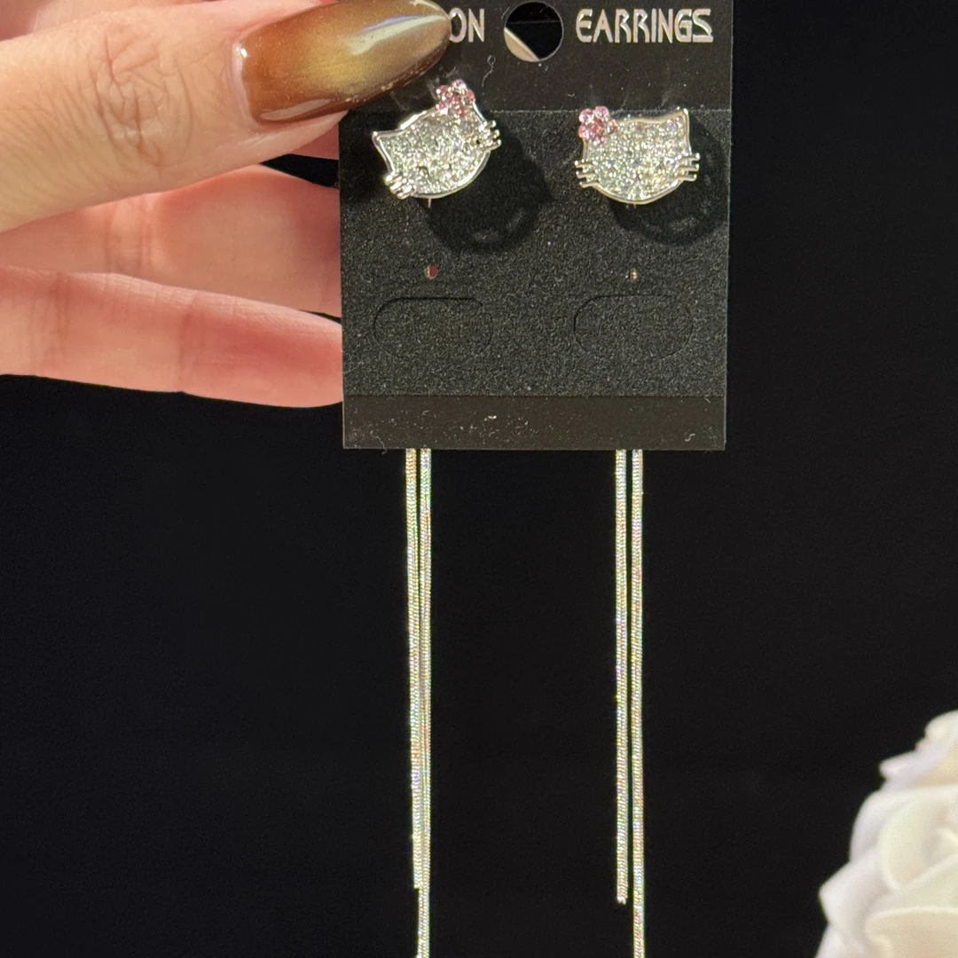 铜合金锆石耳饰 亦琪】小众高级感甜美猫咪长款流苏耳环两戴耳钉女