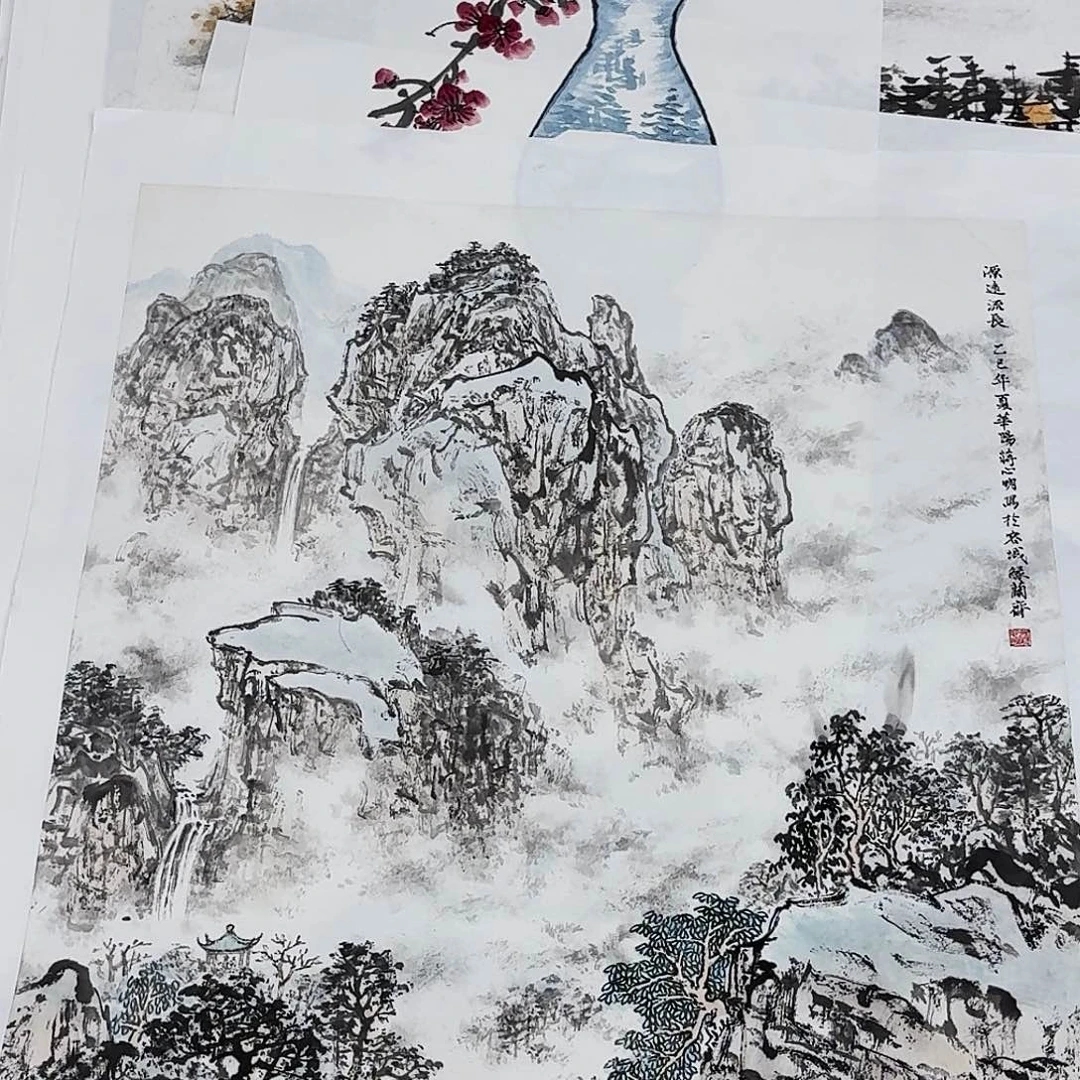 国画四尺三开手绘作品