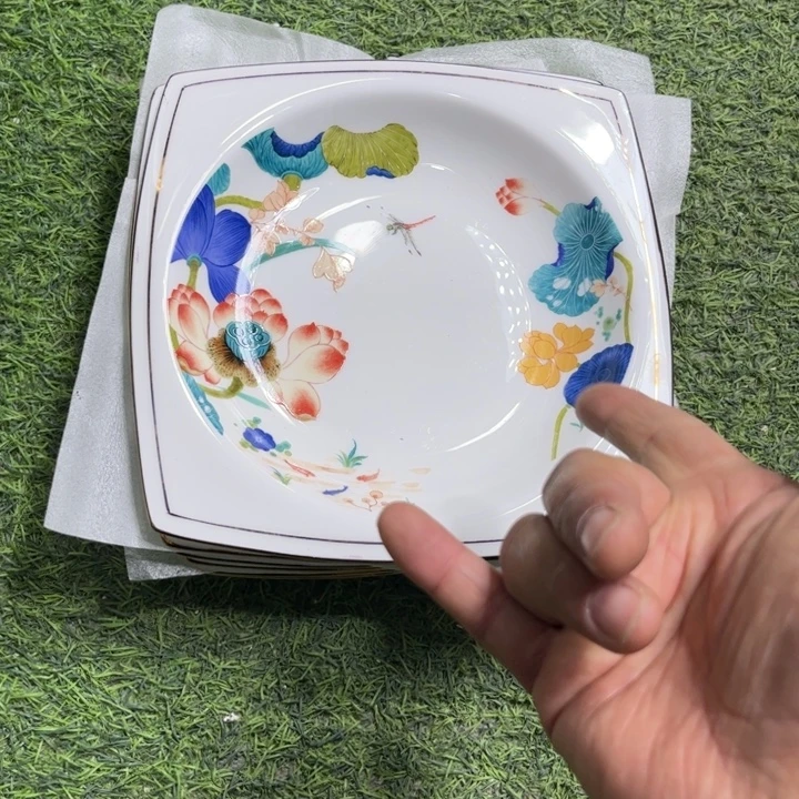 瓷片荷塘方盘六个哇塞