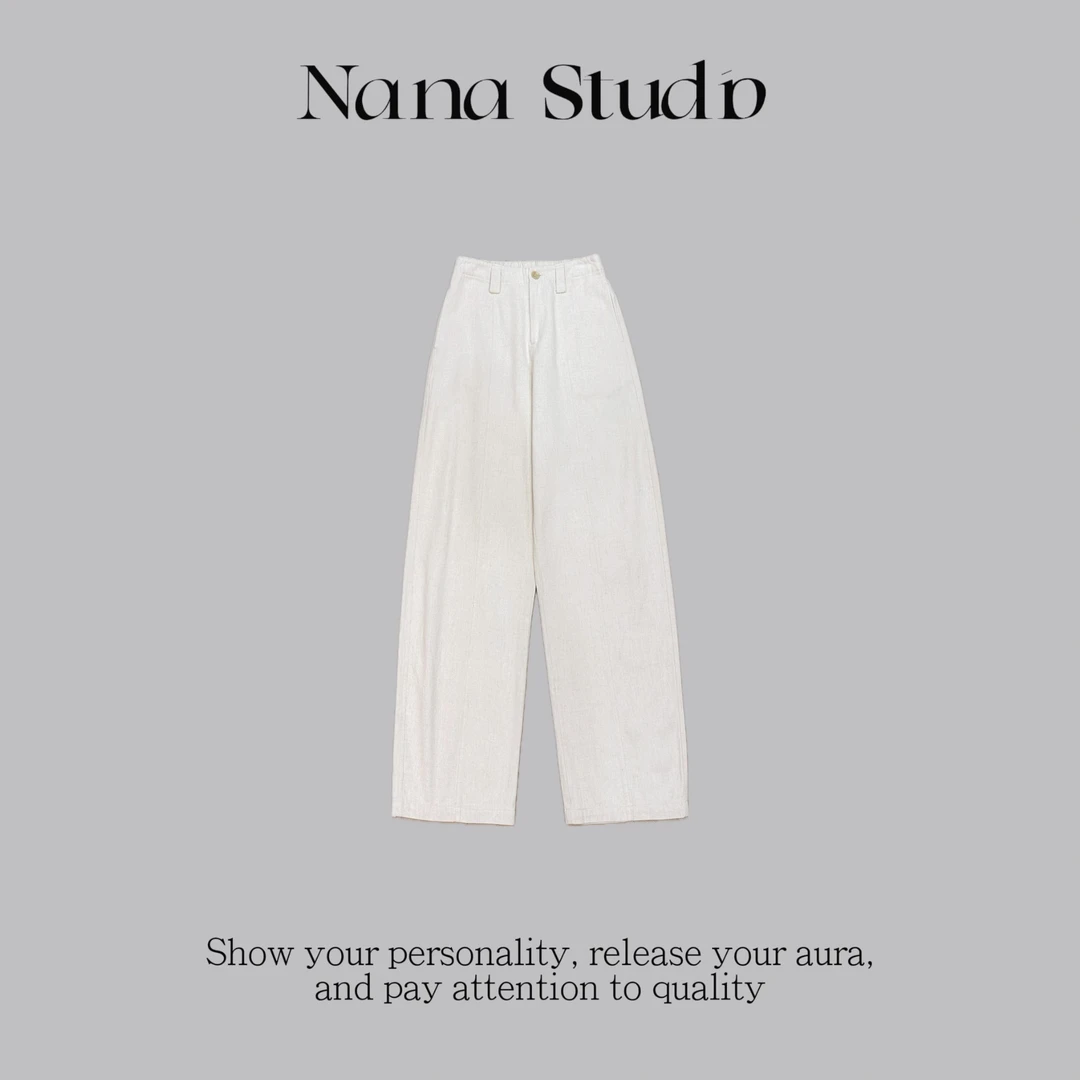 Nana-原创设计 新款前折线后松紧腰头百搭麻裤#NN2003