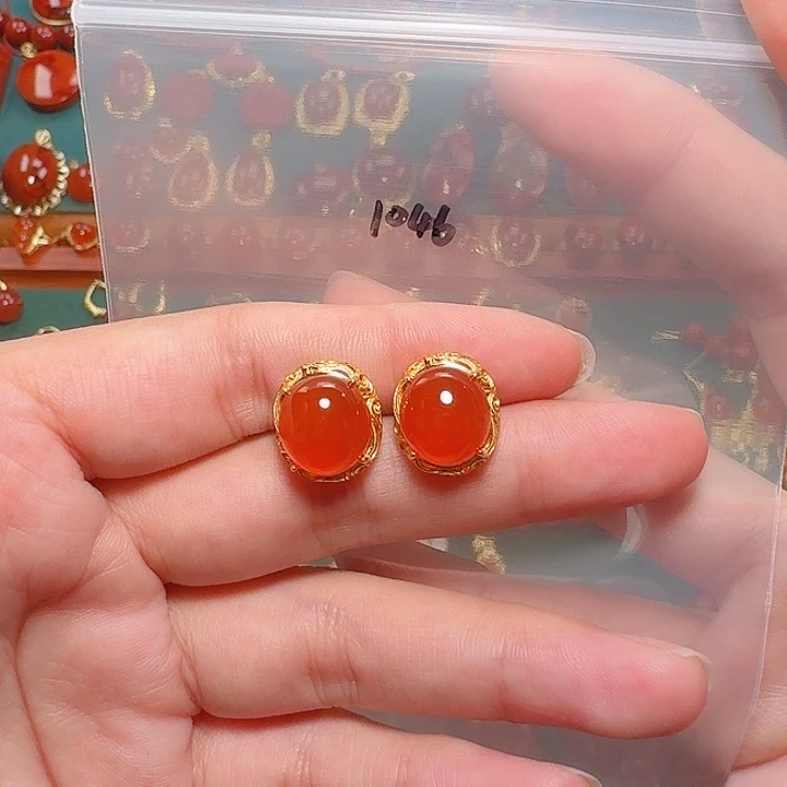 南红玛瑙银S925镶嵌耳饰