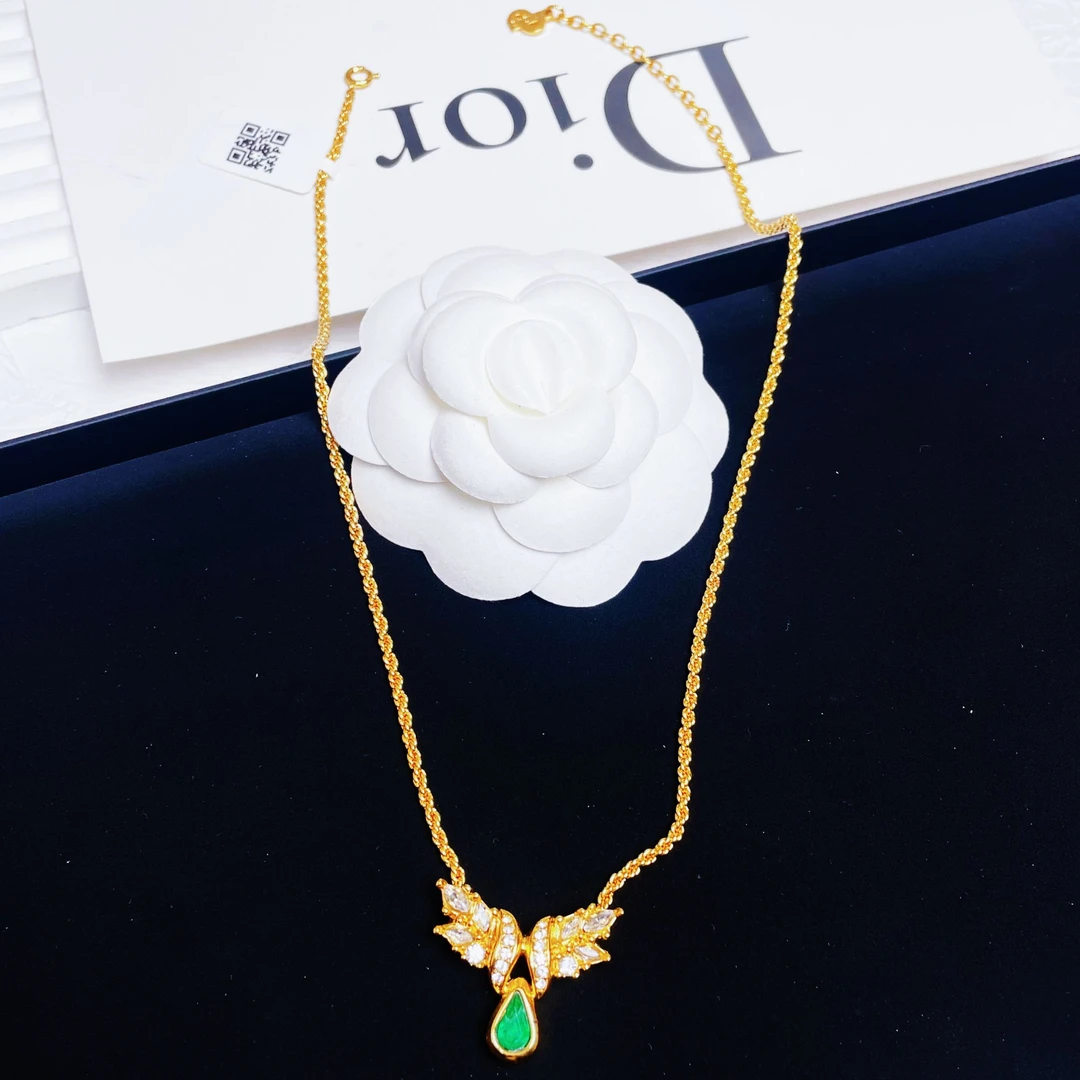 95新 DIOR/迪奥 柚礼中古/迪奥绿色叶子项链LZ412270