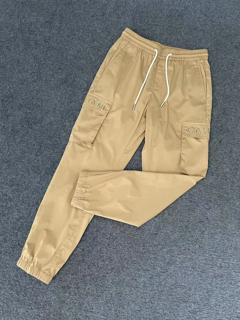 ku725男士早秋新款卡其色印花烫钻束脚工装裤百搭时尚