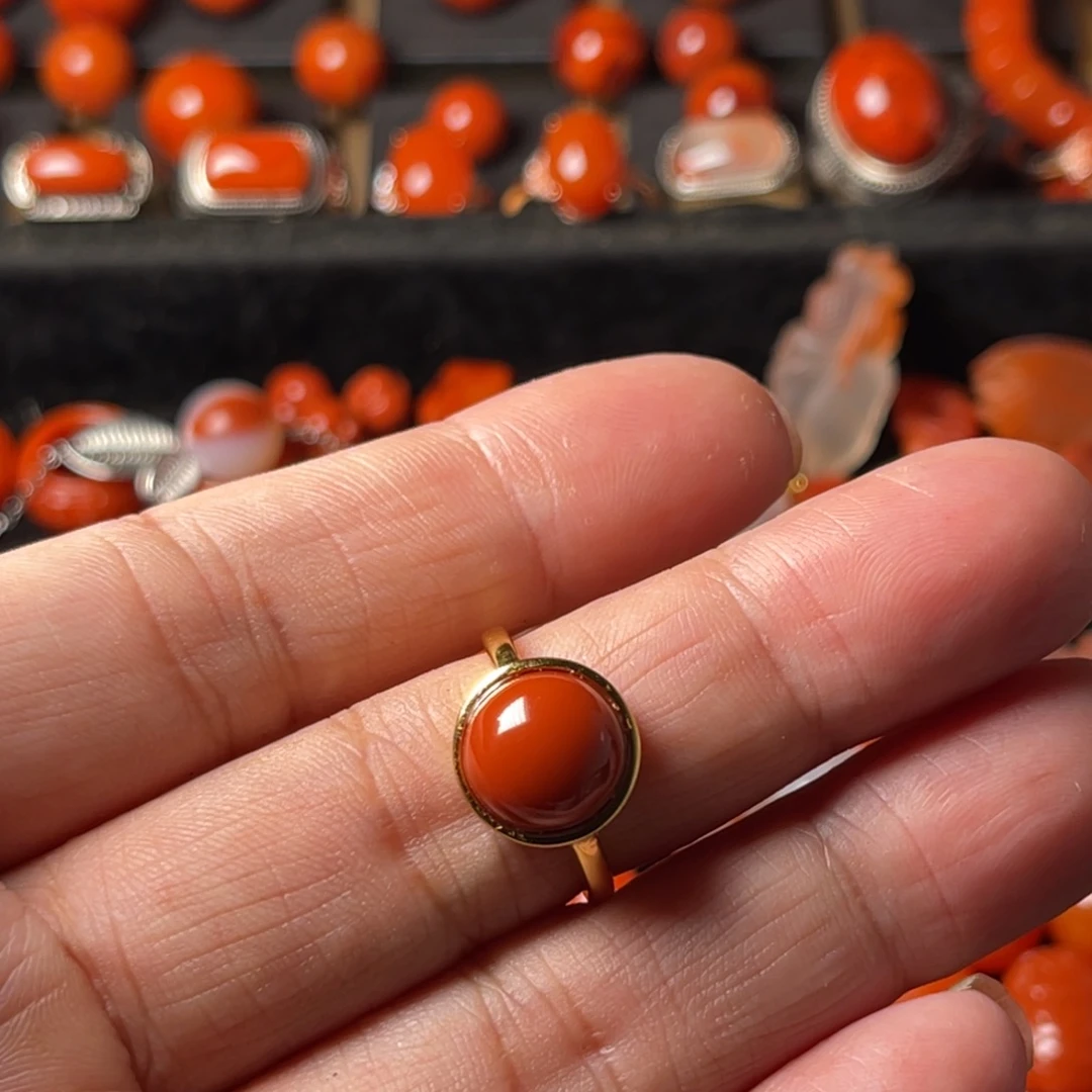 南红玛瑙银S925镶嵌戒指