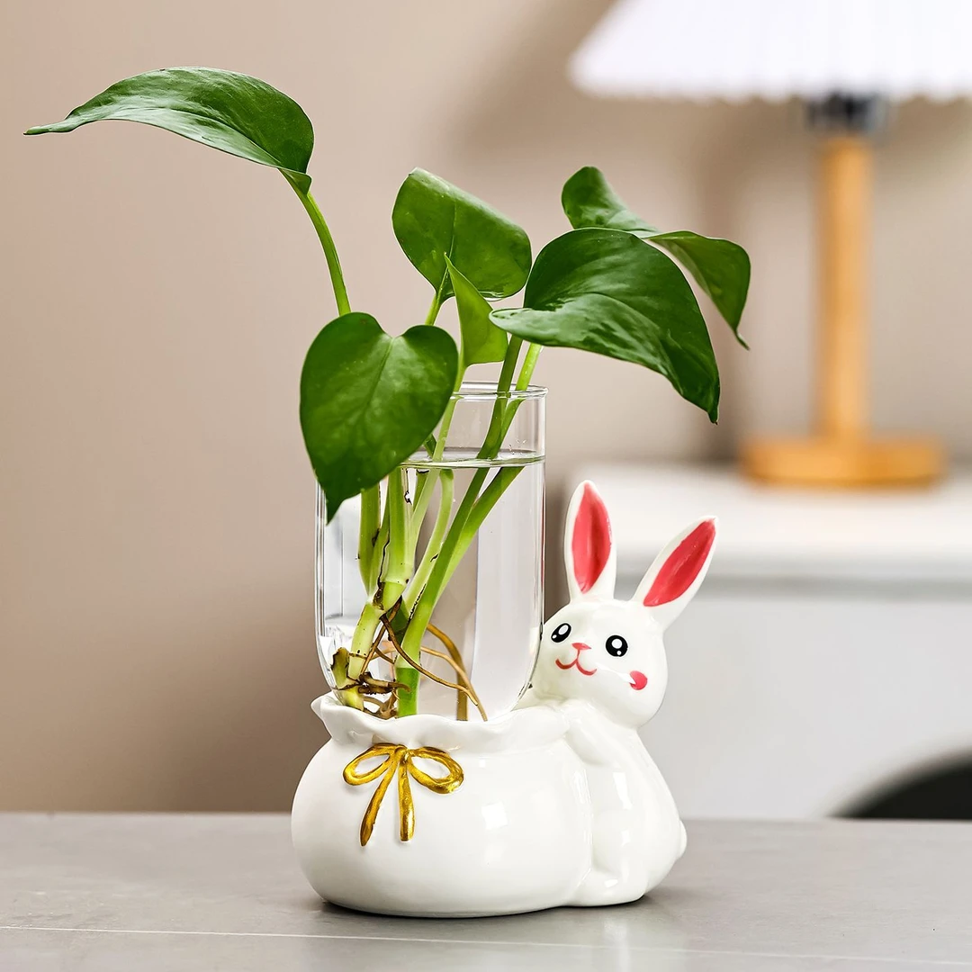 陶瓷兔子创意水培家居卧室办公电视柜桌面家居电视柜装饰品摆件