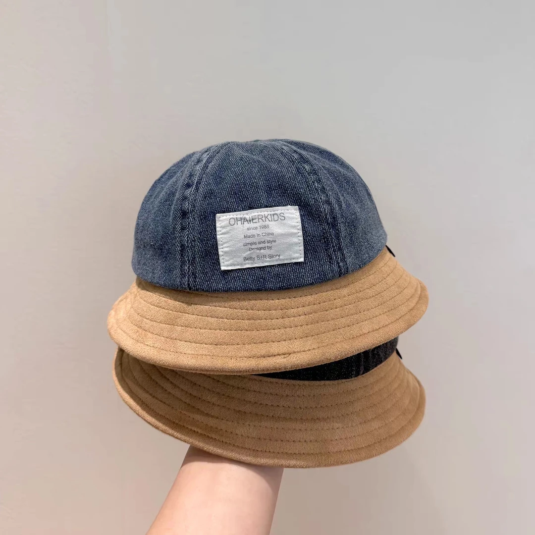 婴儿防晒春秋季水洗牛仔大檐渔夫帽男女宝宝韩版洋气出游遮阳盆帽
