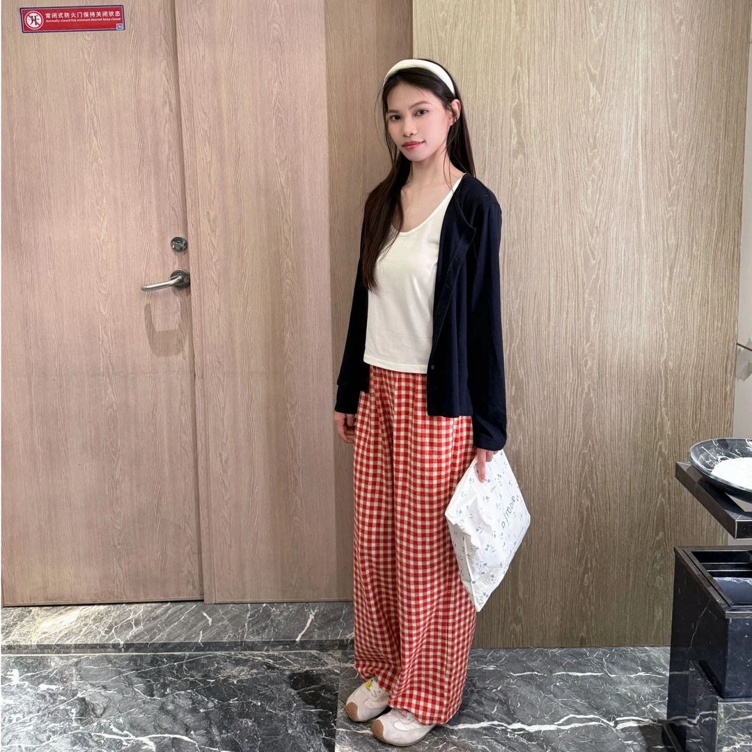 2025新款三件套装家居服可外穿女秋冬长袖背心开衫格子裤睡衣高级