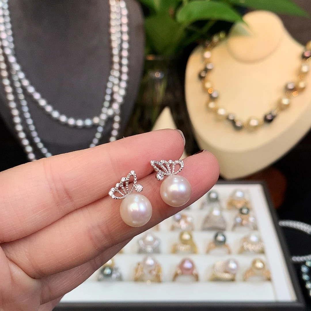 淡水珍珠银S925镶嵌耳环