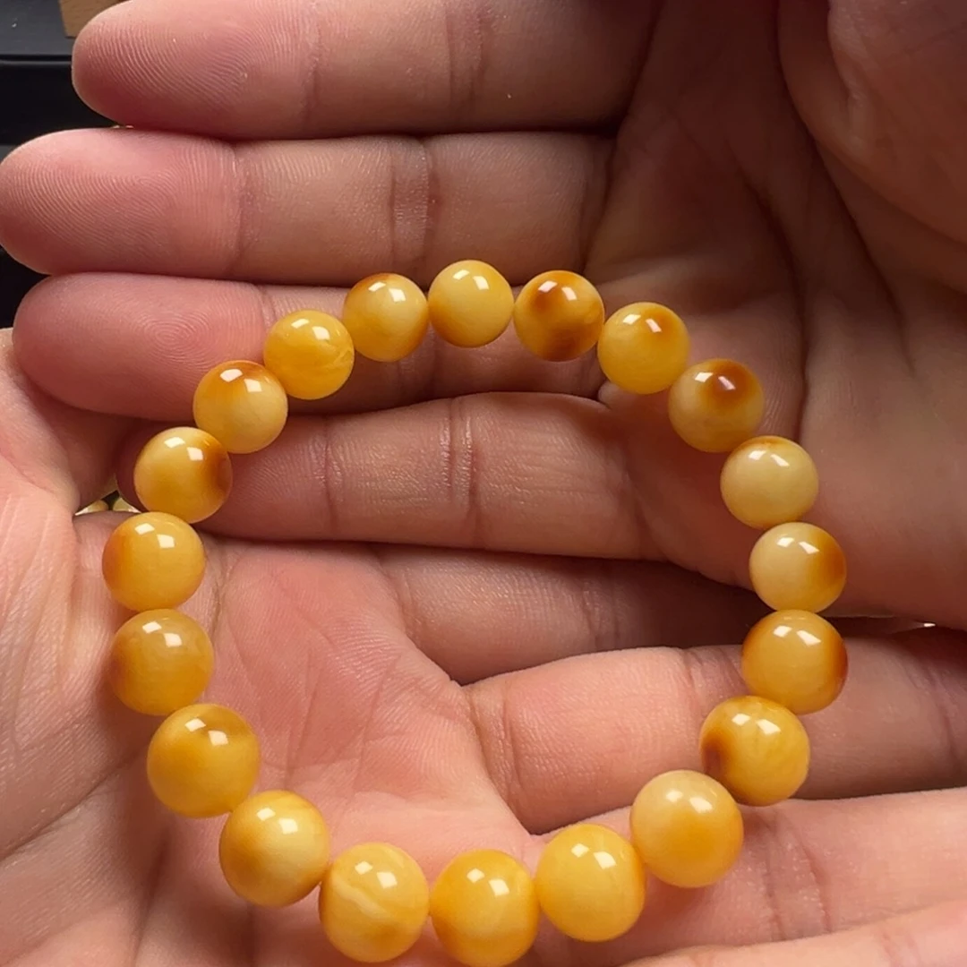 手串蜜蜡未镶嵌天然蜜蜡俏色圆珠手串
