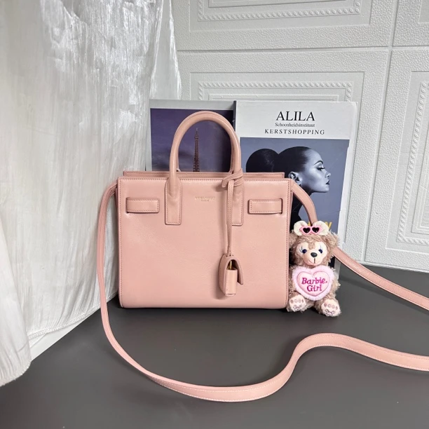 95新 YSL/圣罗兰 95新樱花粉小号风琴手提斜挎包