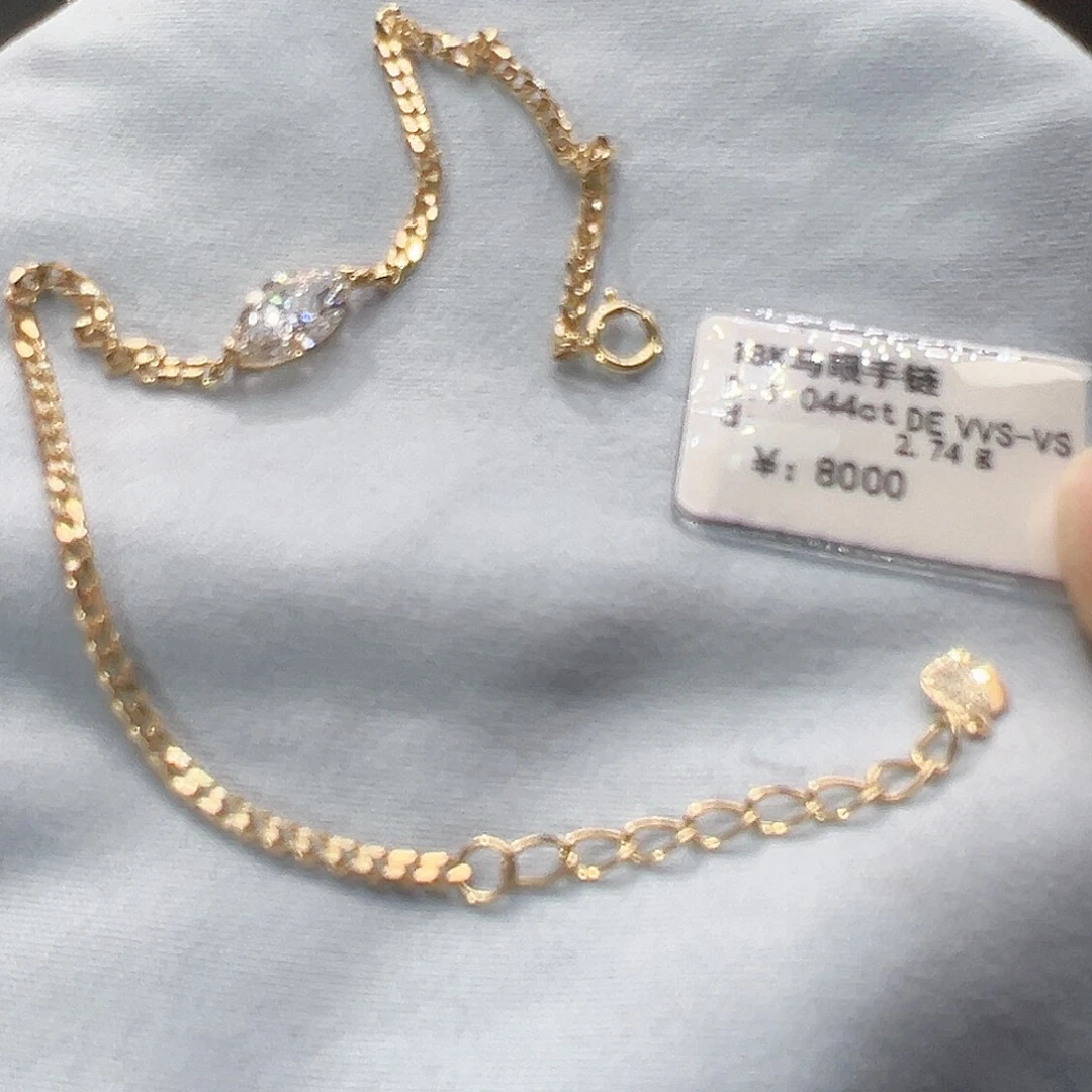 18K金镶嵌颈饰实验室培育钻石1克拉，马眼形手链