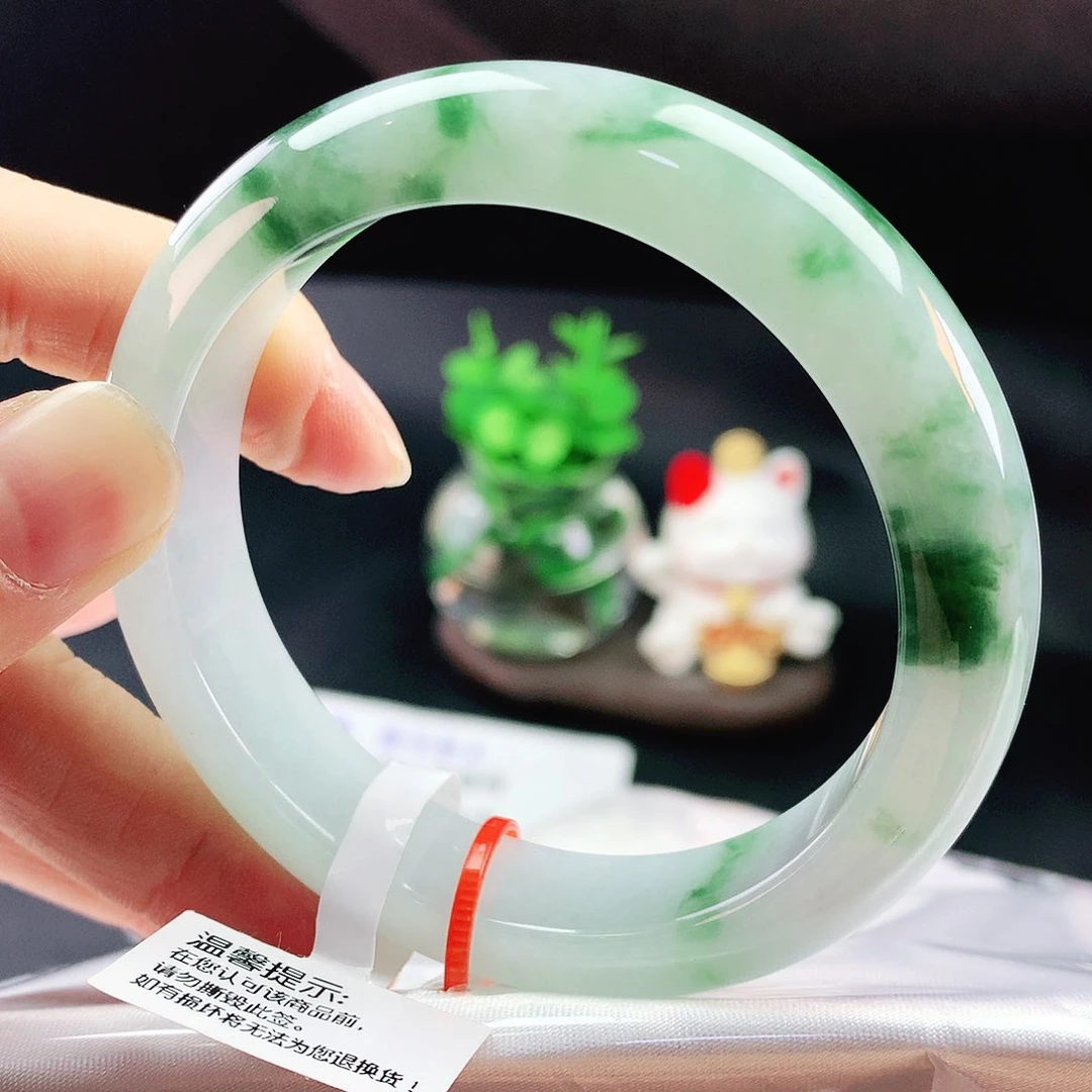 未镶嵌手镯翡翠56冰绿花轮胎