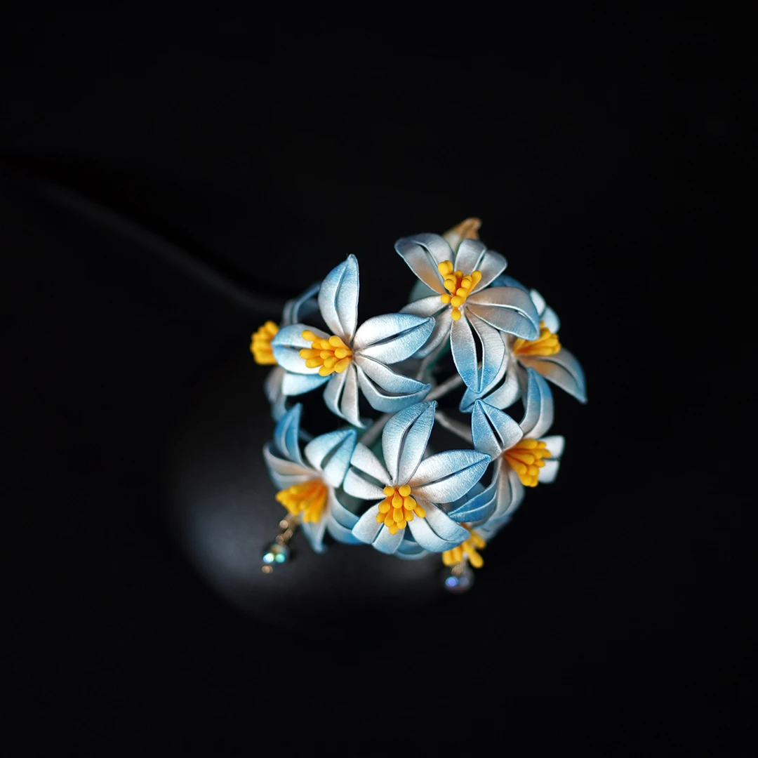 非遗缠花丨绣球 纯手工国风新中式黑檀木桑蚕丝线缠花发簪