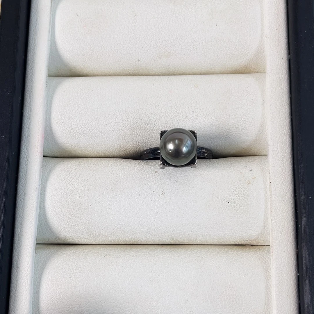 水***墨戒指海水珍珠银S925镶嵌