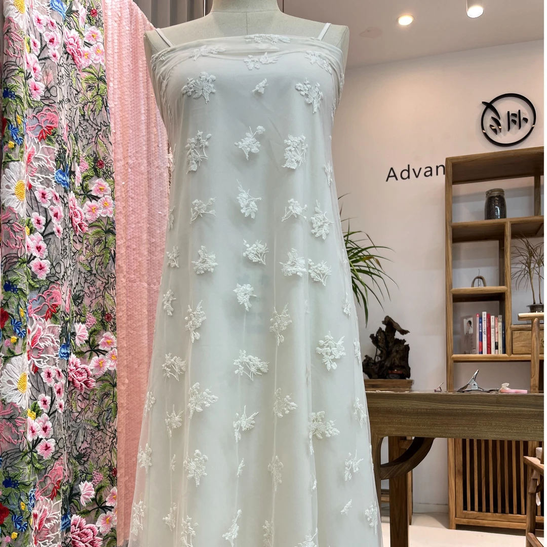 夏季绣花面料适合吊带法式套头无袖连衣裙纱裙气质女士礼服