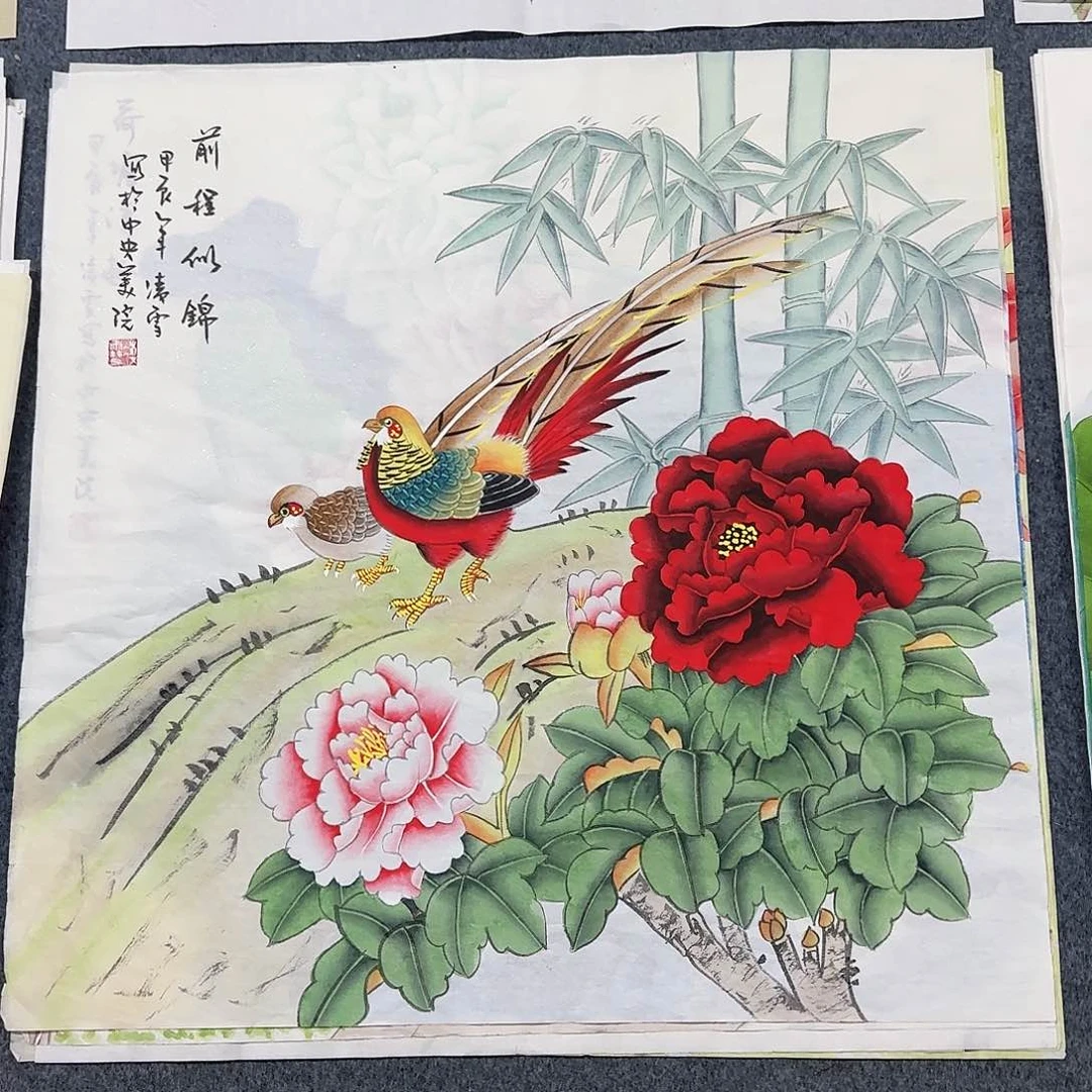 国画尺寸70X70手绘作品