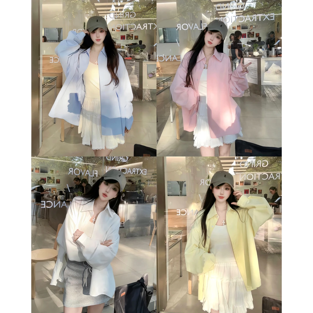 减龄慵懒POLO领衬衫2025夏季新款防晒衬衣宽松学院休闲薄款上衣女