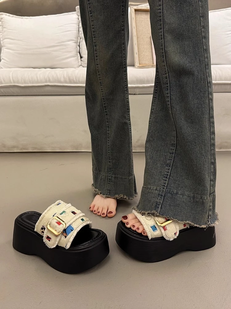 绝美厚底增高凉拖鞋女夏季外穿高级感2025新款法式配裙子坡跟拖鞋