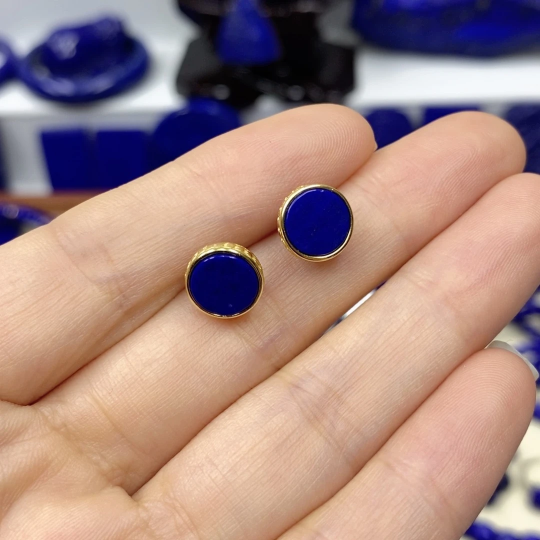 青金石耳饰银S925镀金镶嵌