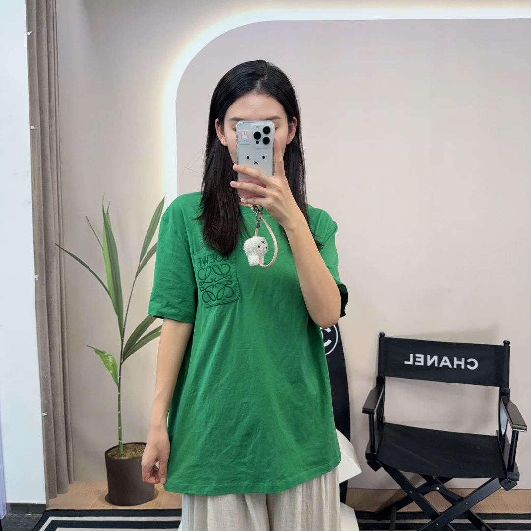 95新 LOEWE/罗意威 麦殿/刺绣logo短袖m码绿色/250621SYN8M02