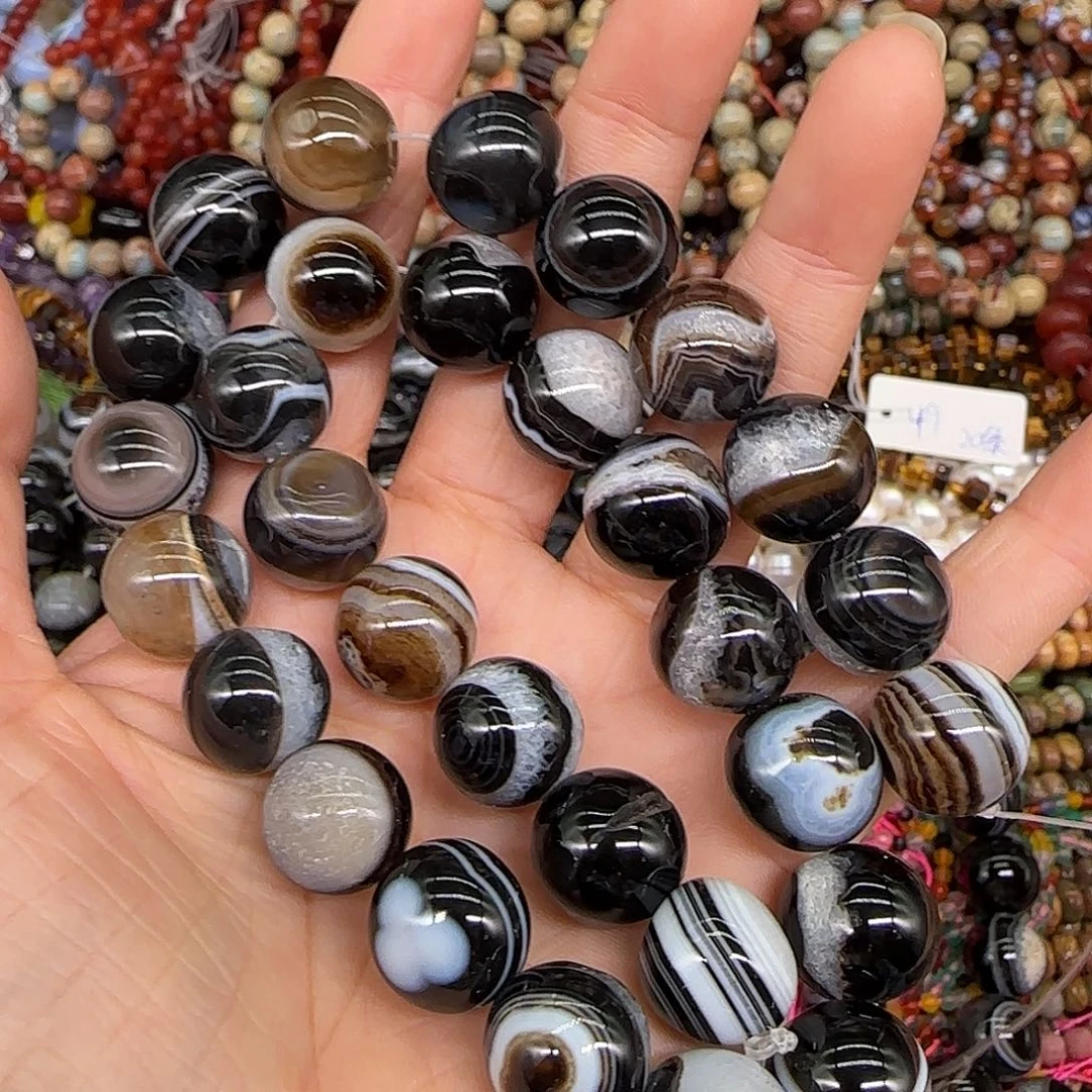 玛瑙/玉髓合金珠宝半成品水晶玛瑙约14mm一条