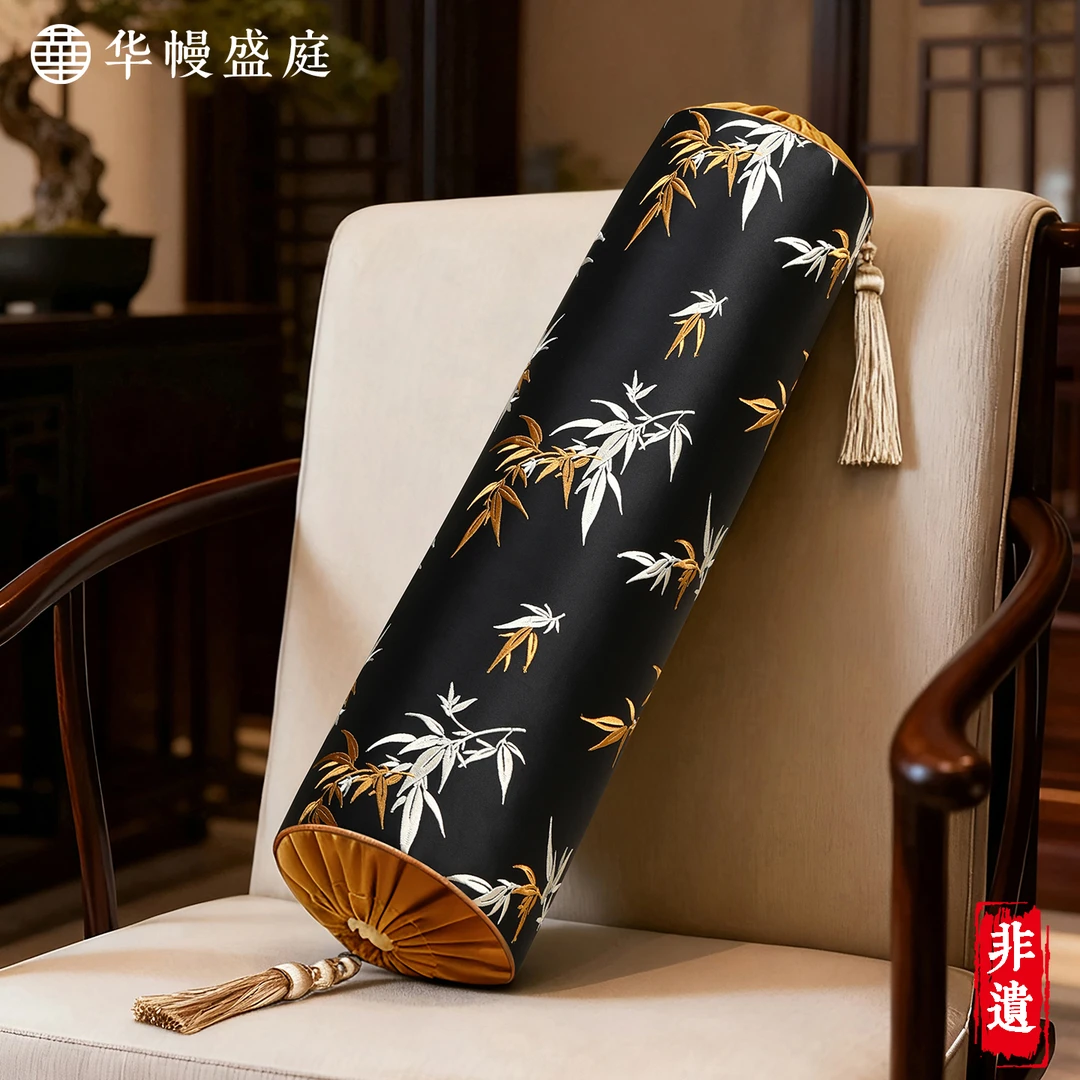新中式靠枕长条抱枕高级靠垫刺绣糖果枕罗汉床专用扶手枕沙发腰枕