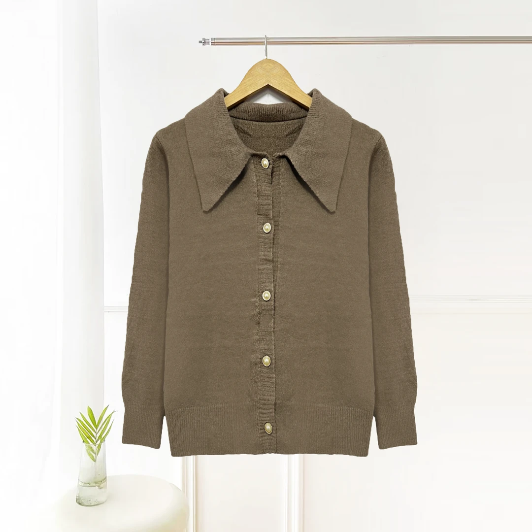 新品上新！女士翻领针织开衫毛衣H249