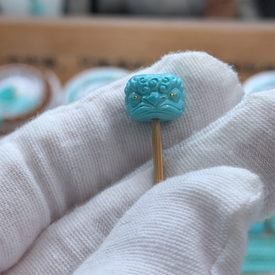 绿松石未镶嵌绿松石醒狮配饰