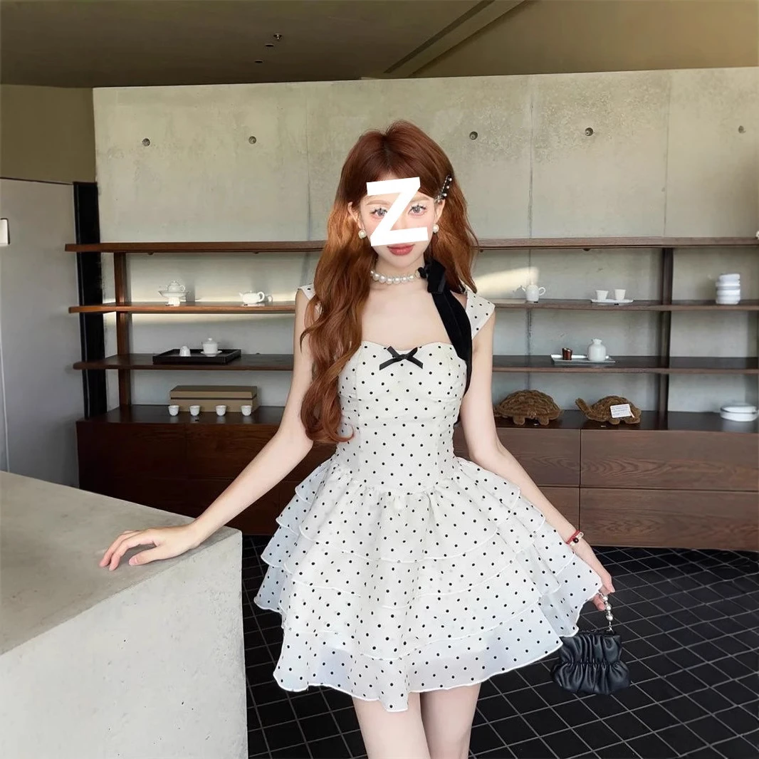 【有胸垫】少女蕾丝吊带连衣裙女夏季甜辣妹公主蛋糕裙收腰蓬蓬裙