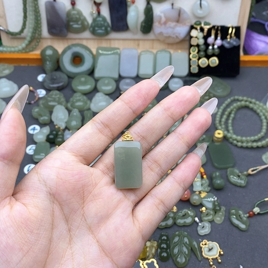 和田玉银S925镶嵌吊坠(不含链)