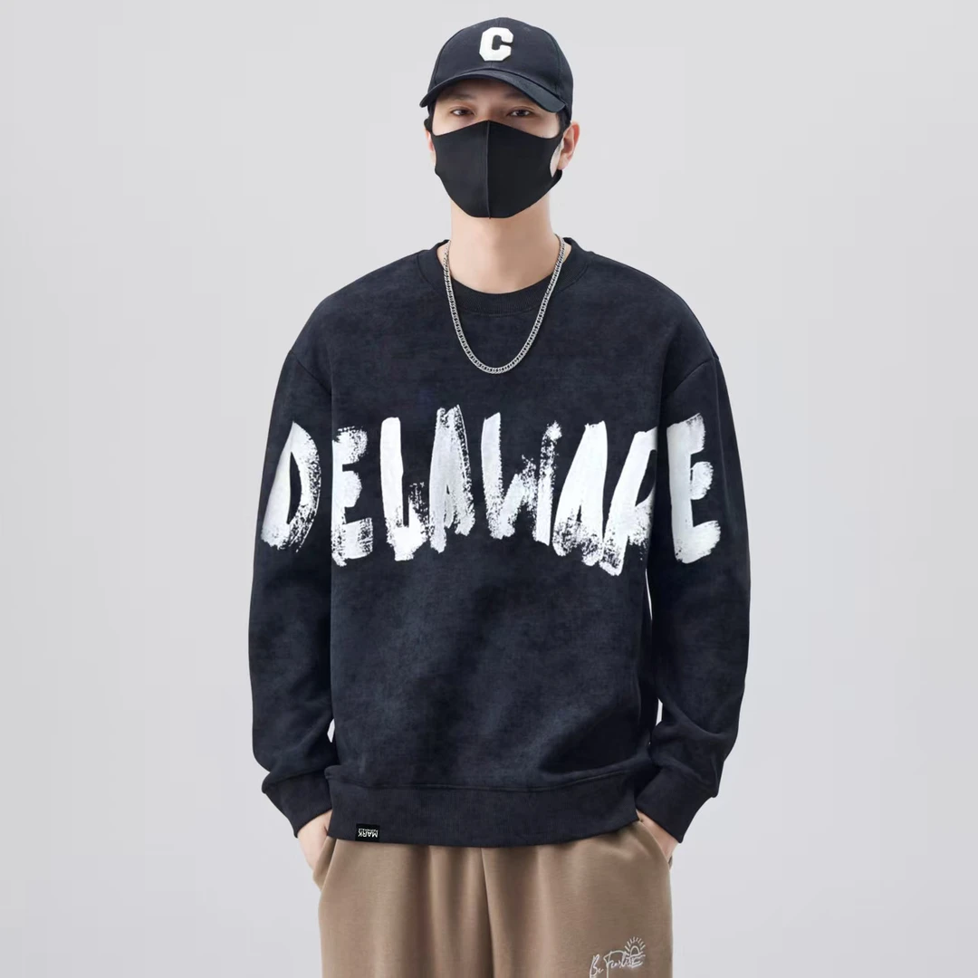 马克华菲秋冬圆领印花男款宽松卫衣休闲时尚百搭套头长袖美式潮流