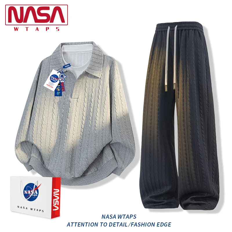 NASA WTAPS肌理感提花卫衣男士套装春秋季潮宽松直筒休闲裤两件套