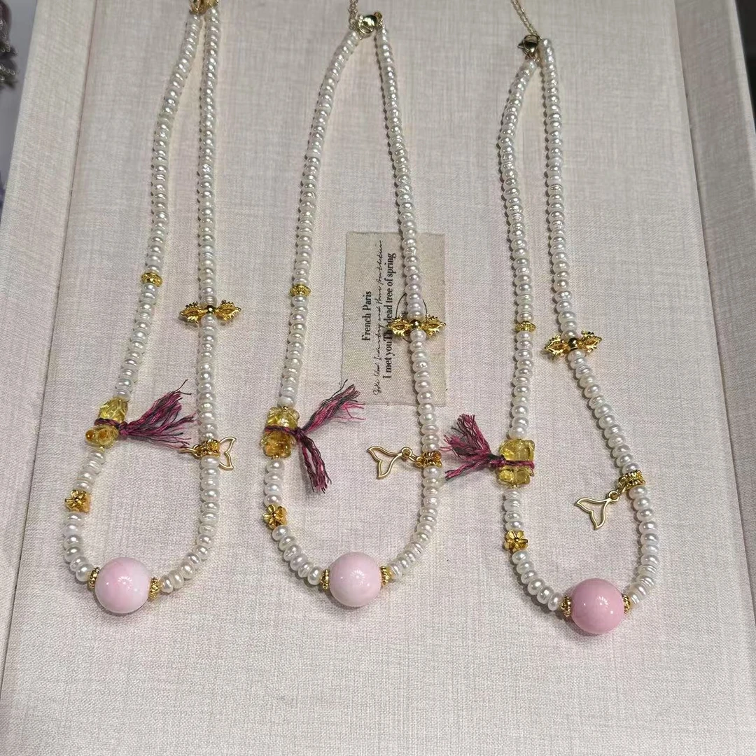 天然淡水珍珠蜜蜡小熊设计款项链多样发其一