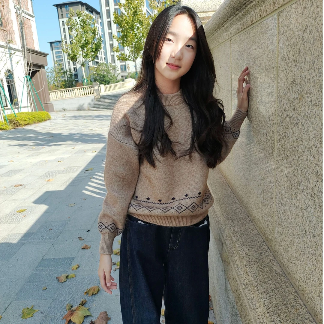 YIYANG秋冬圆领童装套头毛衣时尚儿童休闲针织落肩毛衣1268女童