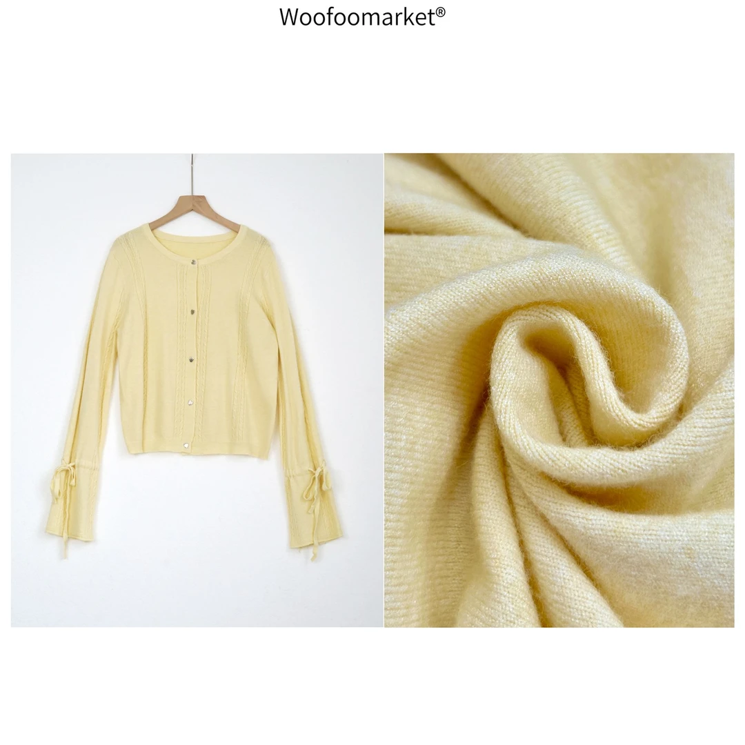 【海街日集】爱心小纽扣系带长袖细麻花针织衫女春季 MY479