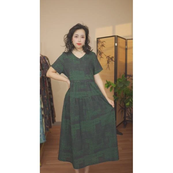 #2811夏季碎花显瘦时尚复古宽松印花气质休闲中长款文艺连衣裙