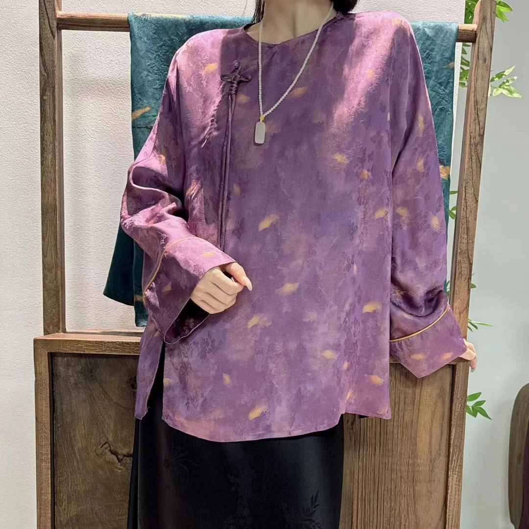 紫星光！人丝提花新中式上衣！GZ4058