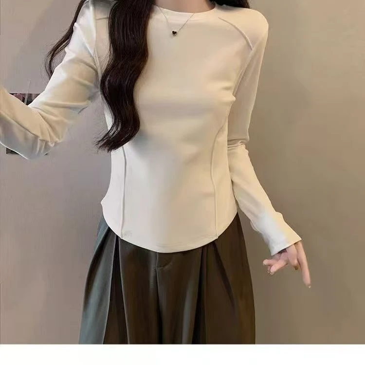 【重磅新款】德绒打底鱼骨造型时尚潮流正肩内搭打底衫保暖别致长袖