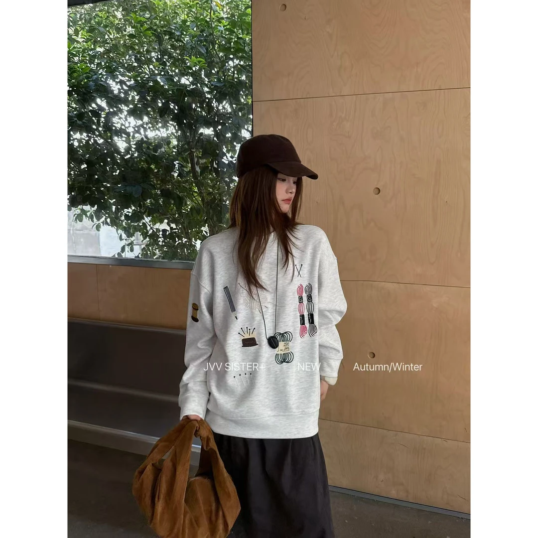 爱唯依（F）-趣味图案！圆领宽松百搭卫衣（JJ00666#）JVV