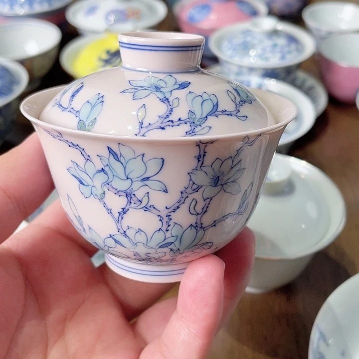 其他粉嫩粉色玉兰花盖碗