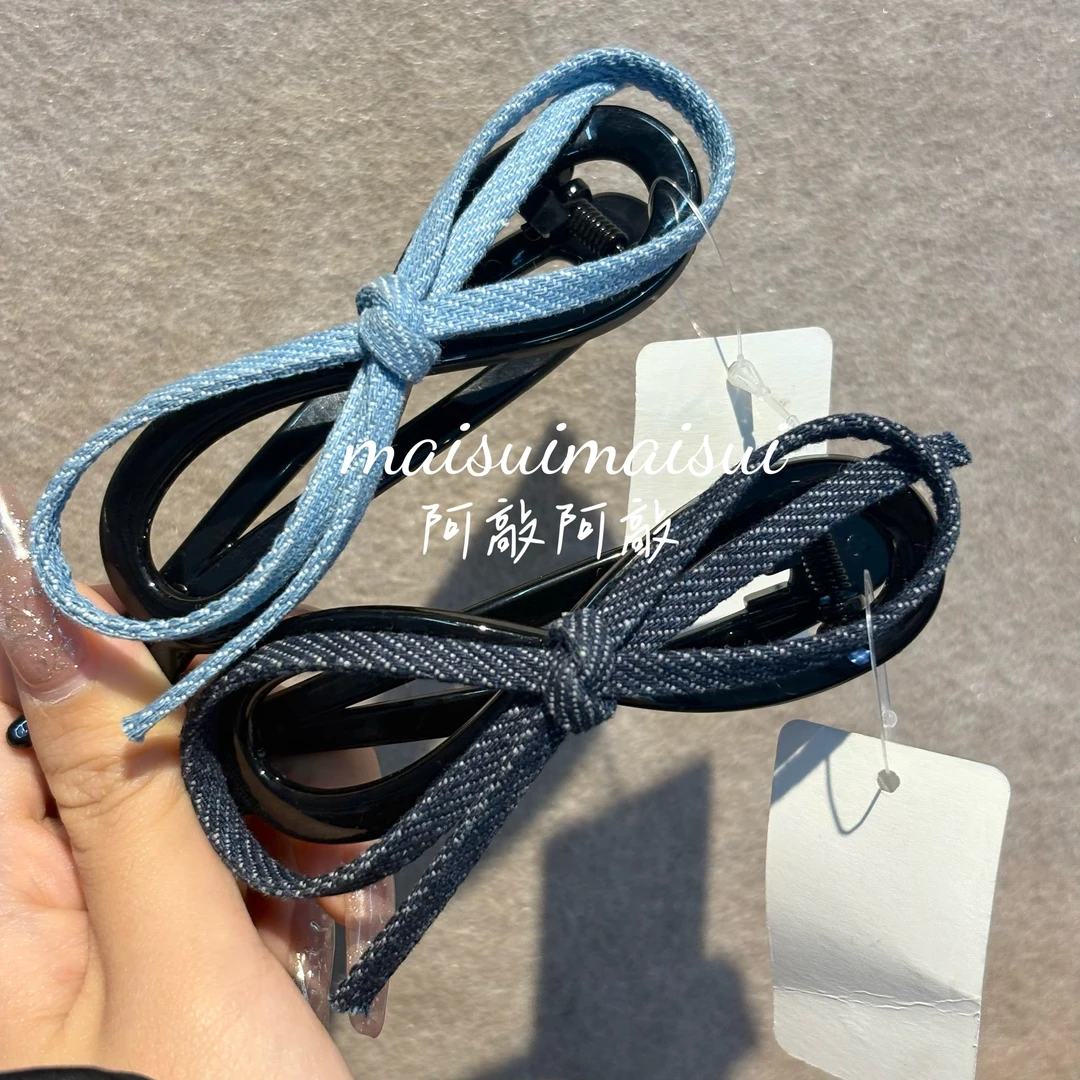 【阿敲】A1821~全能发量可用！牛仔蝴蝶结一字扭扭夹发夹女-麦穗头饰