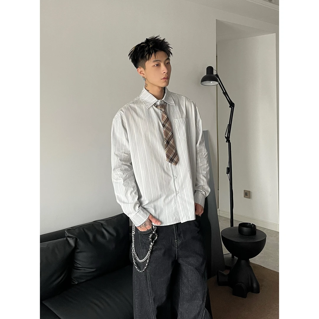 DAYAOBUTAIG美式复古条纹百搭衬衫长袖休闲高级感vintage衬衣男女