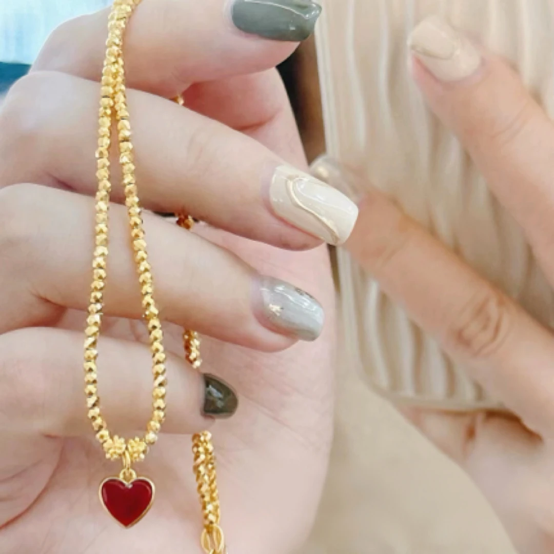 铜锆石项链 古法气质轻奢红桃心吊坠项链9003