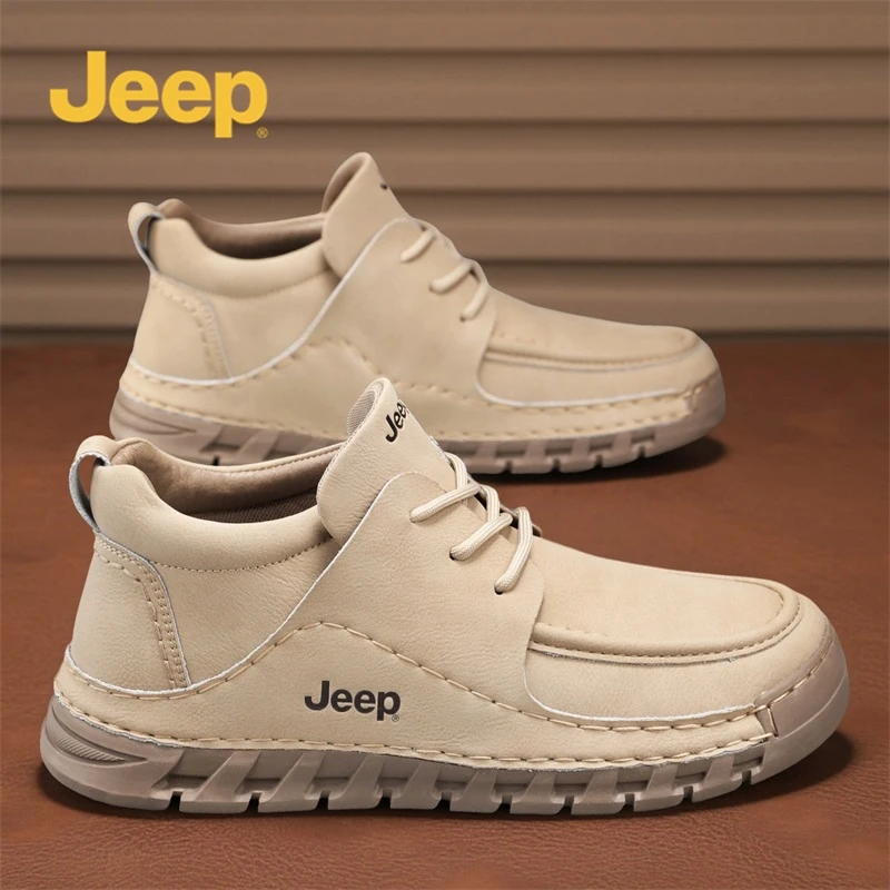 Jeep吉普男鞋2025秋季新款工装休闲皮鞋厚底防滑耐磨运动复古潮鞋
