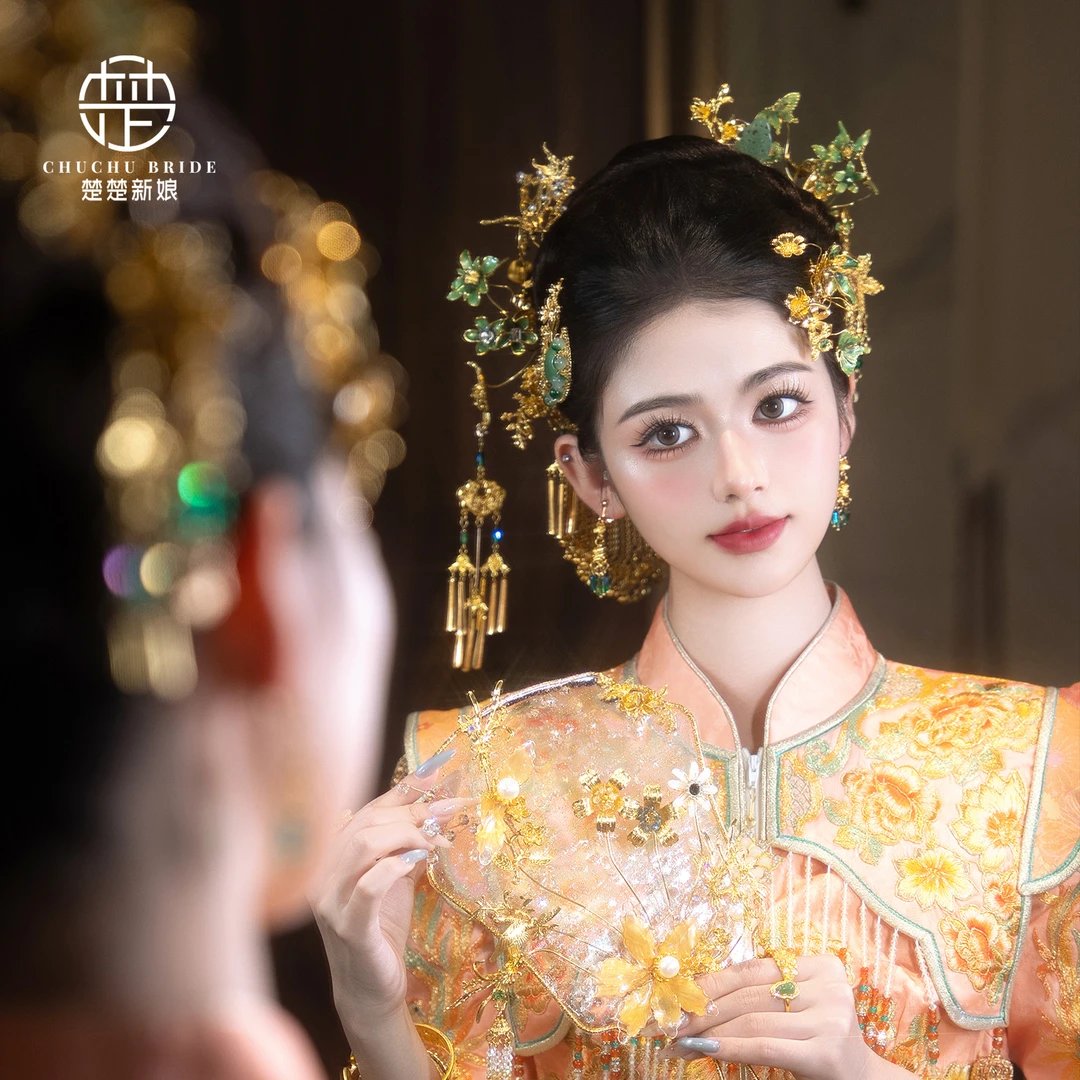 金色秀禾头饰步摇发簪新娘头饰新中式旗袍龙凤褂汉服发饰简约气质