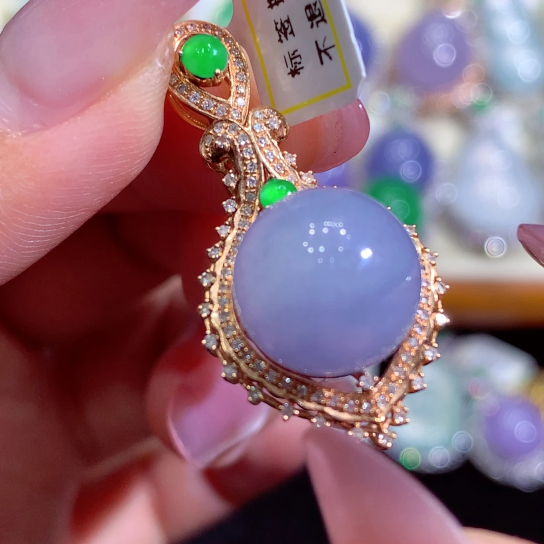 翡翠18K金镶嵌吊坠(不含链)