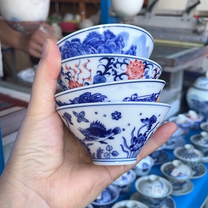 青花釉下彩杯子4个
